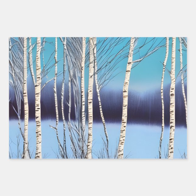 Beautiful Winter Birch Wrapping Paper Sheet (Front)