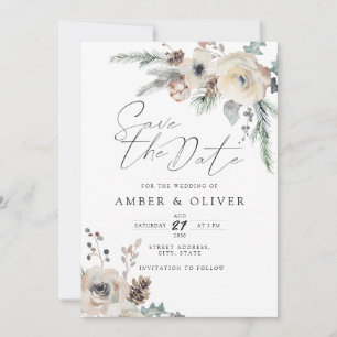 Beautiful Winter Floral Save The Date Invitation