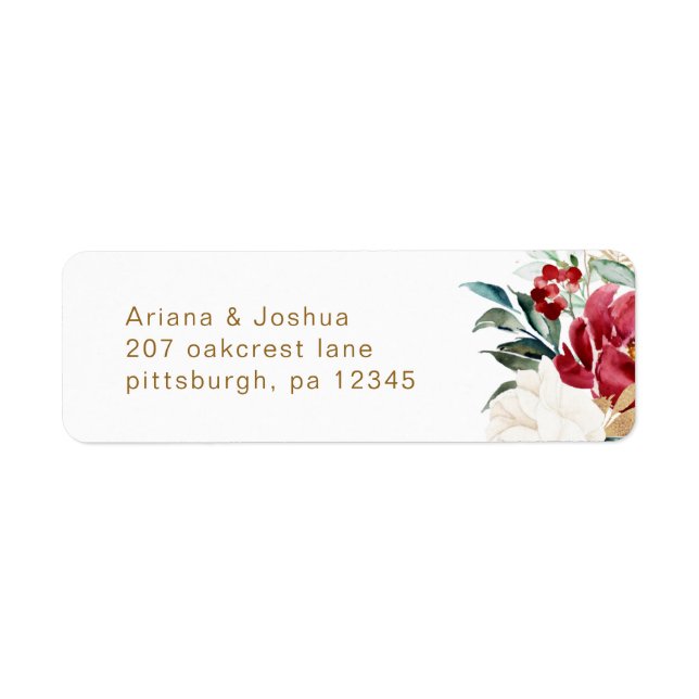 Beautiful Winter Floral Wedding Return Address Label (Front)