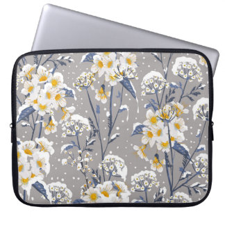 Beautiful winter flower blooming in the snow delic laptop sleeve