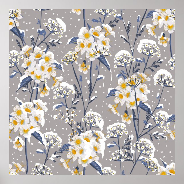 Beautiful winter flower blooming in the snow delic poster (Front)