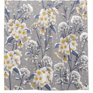 Beautiful winter flower blooming in the snow delic shower curtain