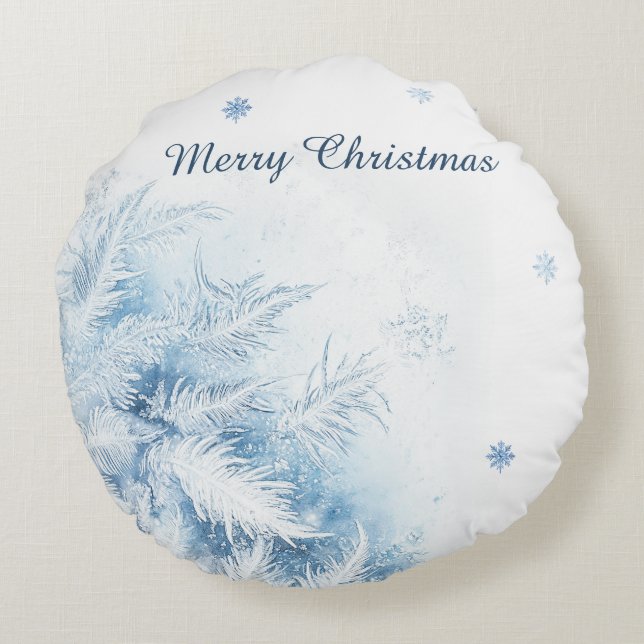 Beautiful Winter Frost Christmas Round Cushion (Back)
