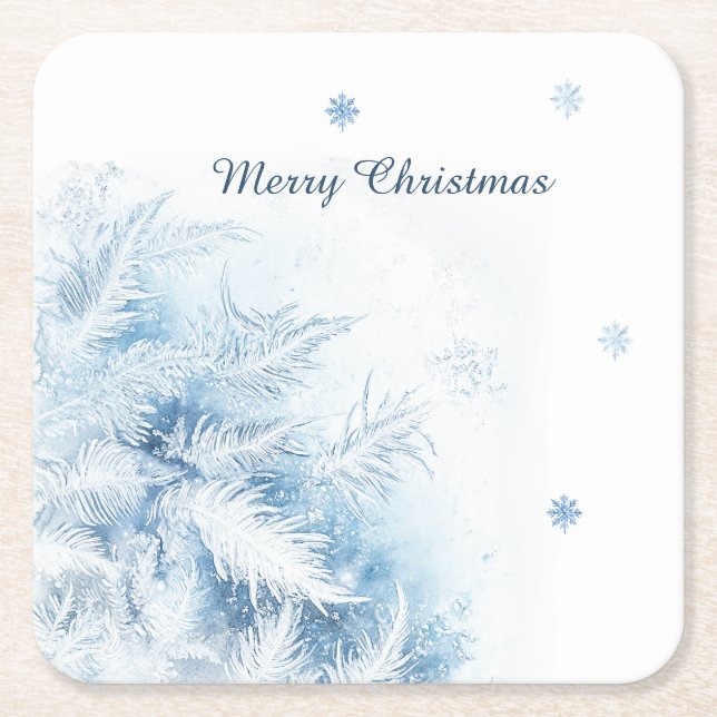 Beautiful Winter Frost Christmas Square Paper Coaster (Front)