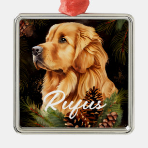 BEAUTIFUL WINTER GOLDEN RETRIEVER DOG METAL ORNAMENT