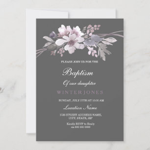 Beautiful Winter Grey Floral Baptism Invitation