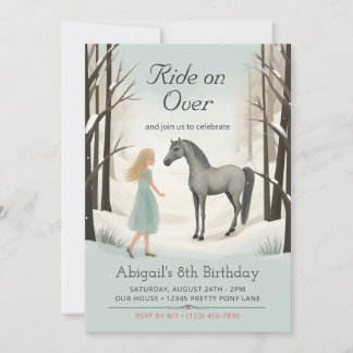 Beautiful Winter Horse and Girl Pony Birthday Invitation
