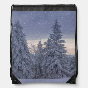 Beautiful Winter Landscape as it's Snowing  Drawstring Bag
