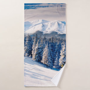 Beautiful winter landscape with snow covered trees bath towel