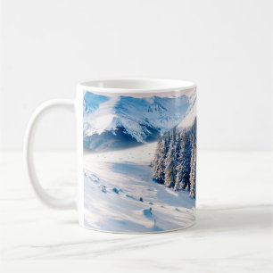 Beautiful winter landscape with snow covered trees coffee mug