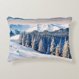 Beautiful winter landscape with snow covered trees decorative cushion