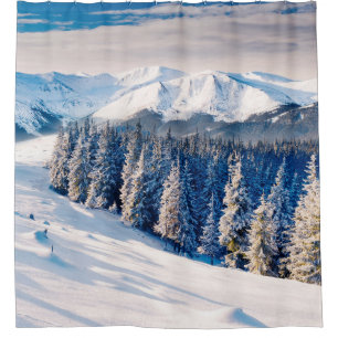 Beautiful winter landscape with snow covered trees shower curtain