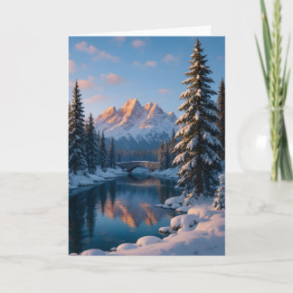 Beautiful Winter Landscape with Snowy Mountains Holiday Card