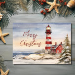 Beautiful Winter Lighthouse Scene Merry Christmas Holiday Card<br><div class="desc">Celebrate the season with our "Beautiful Winter Lighthouse Scene Merry Christmas Card." A tranquil lighthouse amidst a snowy landscape brings a touch of serenity to your holiday greetings. Share the joy and send your warm wishes with this charming card. | Inside Greeting - "Wishing you a Christmas adorned with the...</div>