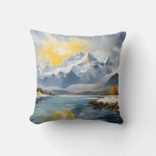 Beautiful Winter Mountains and Lake Cushion