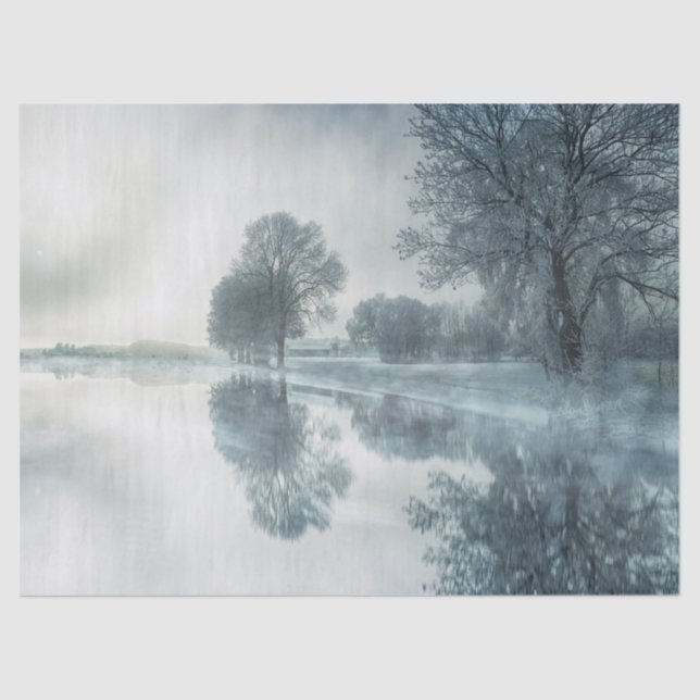 Beautiful Winter Nature Scene Trees Lake Fog Tissue Paper (Front)
