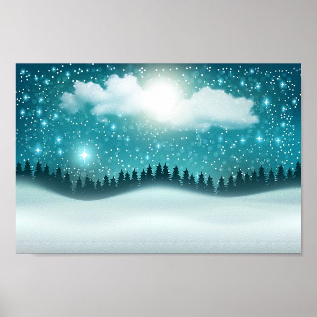 Beautiful winter night forest landscape poster (Front)