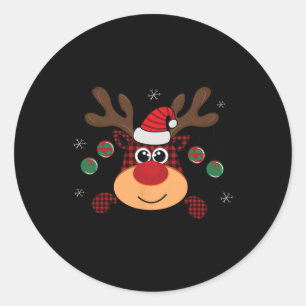 Beautiful Winter Red Buffalo Plaid Leaping Deer  Classic Round Sticker