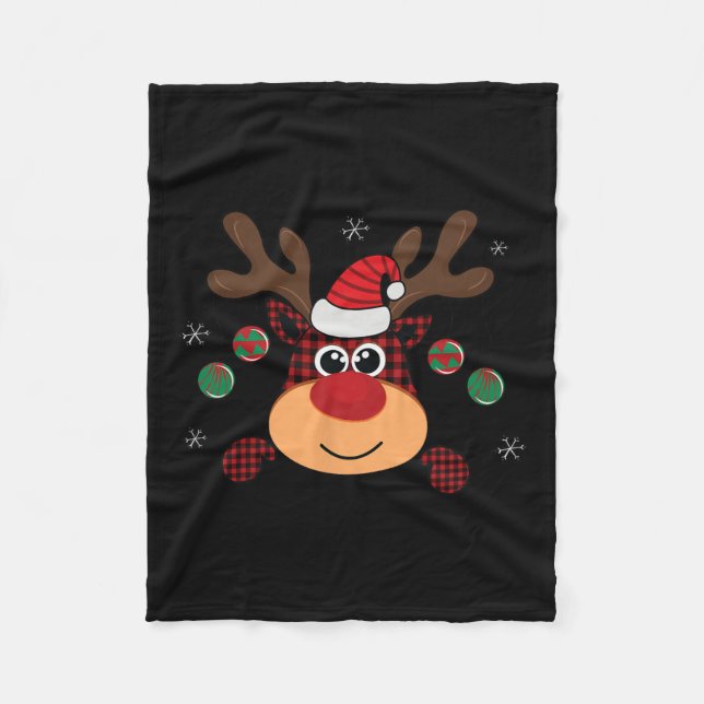 Beautiful Winter Red Buffalo Plaid Leaping Deer  Fleece Blanket (Front)