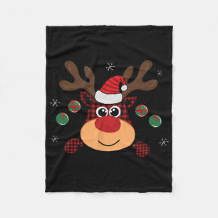 Beautiful Winter Red Buffalo Plaid Leaping Deer Fleece Blanket