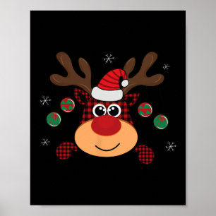 Beautiful Winter Red Buffalo Plaid Leaping Deer Poster