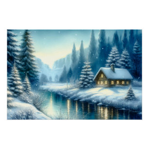Beautiful Winter River Landscape Poster