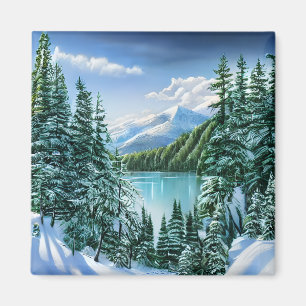 Beautiful Winter Sky Mountain Lake Magnet