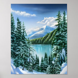 Beautiful Winter Sky Mountain Lake Poster