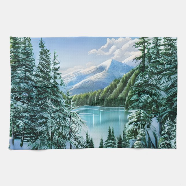 Beautiful Winter Sky Mountain Lake  Tea Towel (Horizontal)
