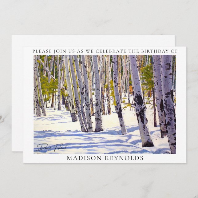 Beautiful Winter Snow Aspen Trees Birthday Invitation (Front/Back)