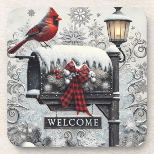 Beautiful Winter Snow Cardinal/Christmas/Mailbox Coaster