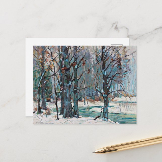 Beautiful Winter Snow Scene with Blues and Greys Holiday Postcard (Front/Back In Situ)