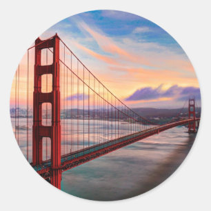Beautiful winter sunset at Golden Gate Bridge Classic Round Sticker