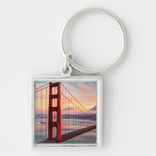 Beautiful winter sunset at Golden Gate Bridge Key Ring