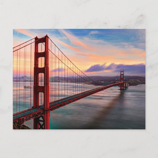 Beautiful winter sunset at Golden Gate Bridge Postcard (Front)