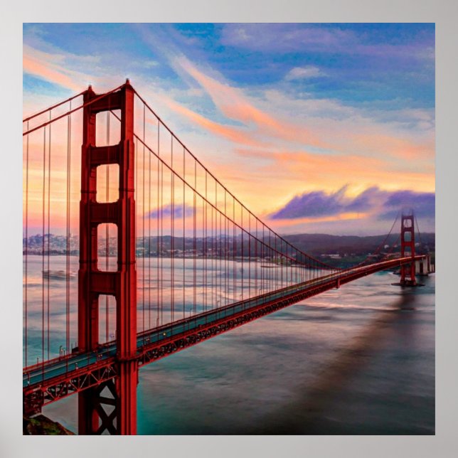 Beautiful winter sunset at Golden Gate Bridge Poster (Front)