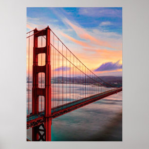 Beautiful winter sunset at Golden Gate Bridge Poster