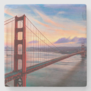 Beautiful winter sunset at Golden Gate Bridge Stone Coaster