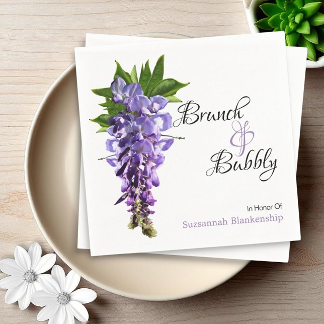 Beautiful Wisteria Brunch Bubbly Bridal Shower Napkin (template name paper napkin)