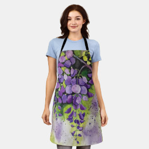 Beautiful Wisteria Flowers In Watercolor Apron