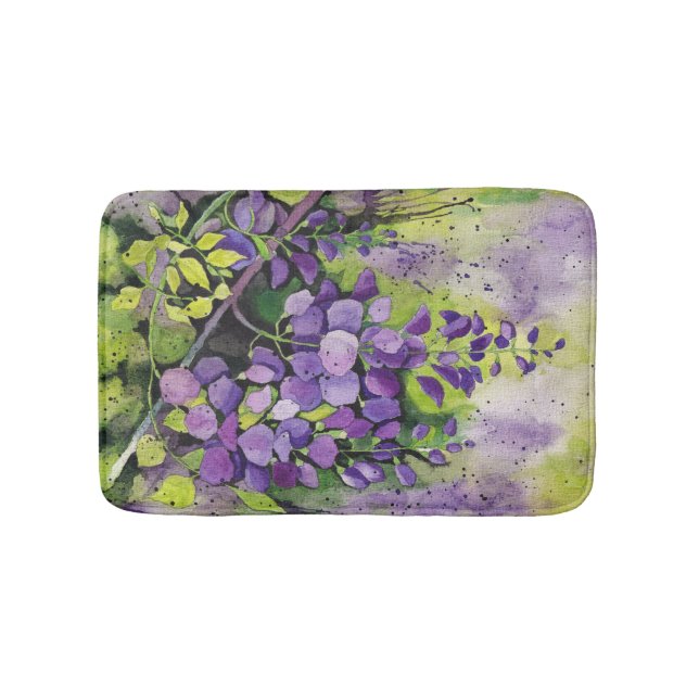 Beautiful Wisteria Flowers In Watercolor  Bath Mat (Front)