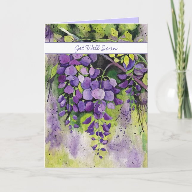 Beautiful Wisteria Flowers In Watercolor   Card (Front)