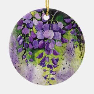 Beautiful Wisteria Flowers In Watercolor Ceramic Ornament