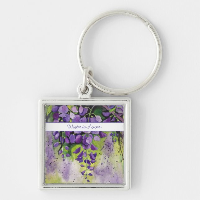 Beautiful Wisteria Flowers In Watercolor Key Ring (Front)