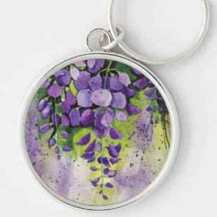 Beautiful Wisteria Flowers In Watercolor  Key Ring