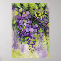 Beautiful Wisteria Flowers In Watercolor  