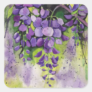 Beautiful Wisteria Flowers In Watercolor Square Sticker