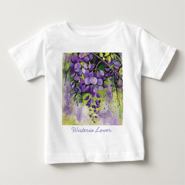 Beautiful Wisteria Flowers In Watercolor  T-Shirt (Front)