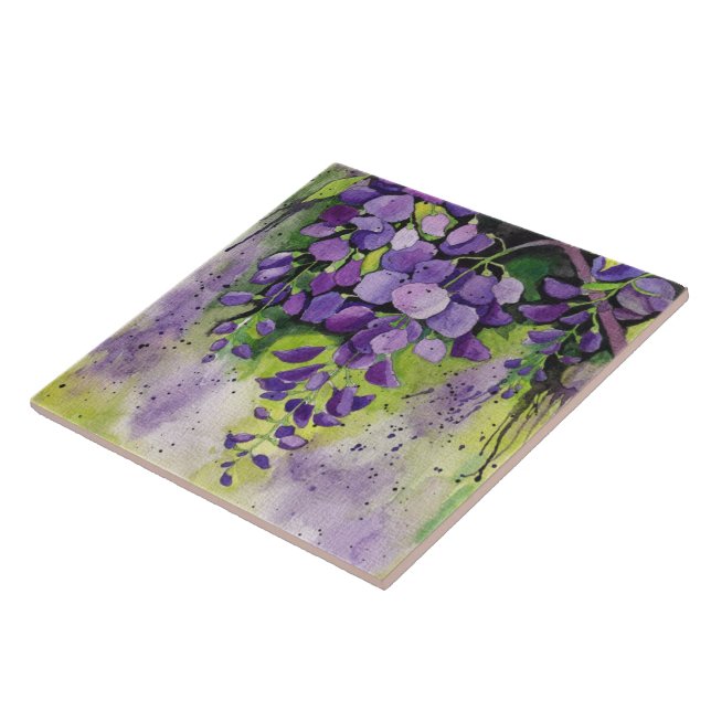 Beautiful Wisteria Flowers In Watercolor Tile (Side)