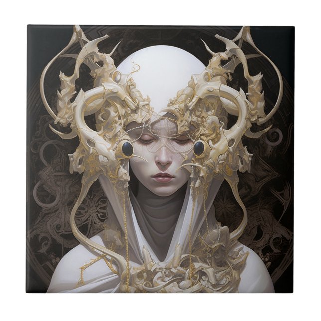 Beautiful Witch Demon Queen Fantasy Art Ceramic Tile (Front)